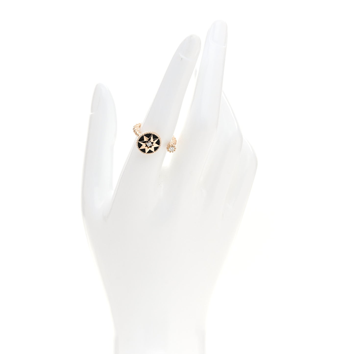18K Rose Gold Diamond Black Onyx Rose Des Vents Ring 53 6.5