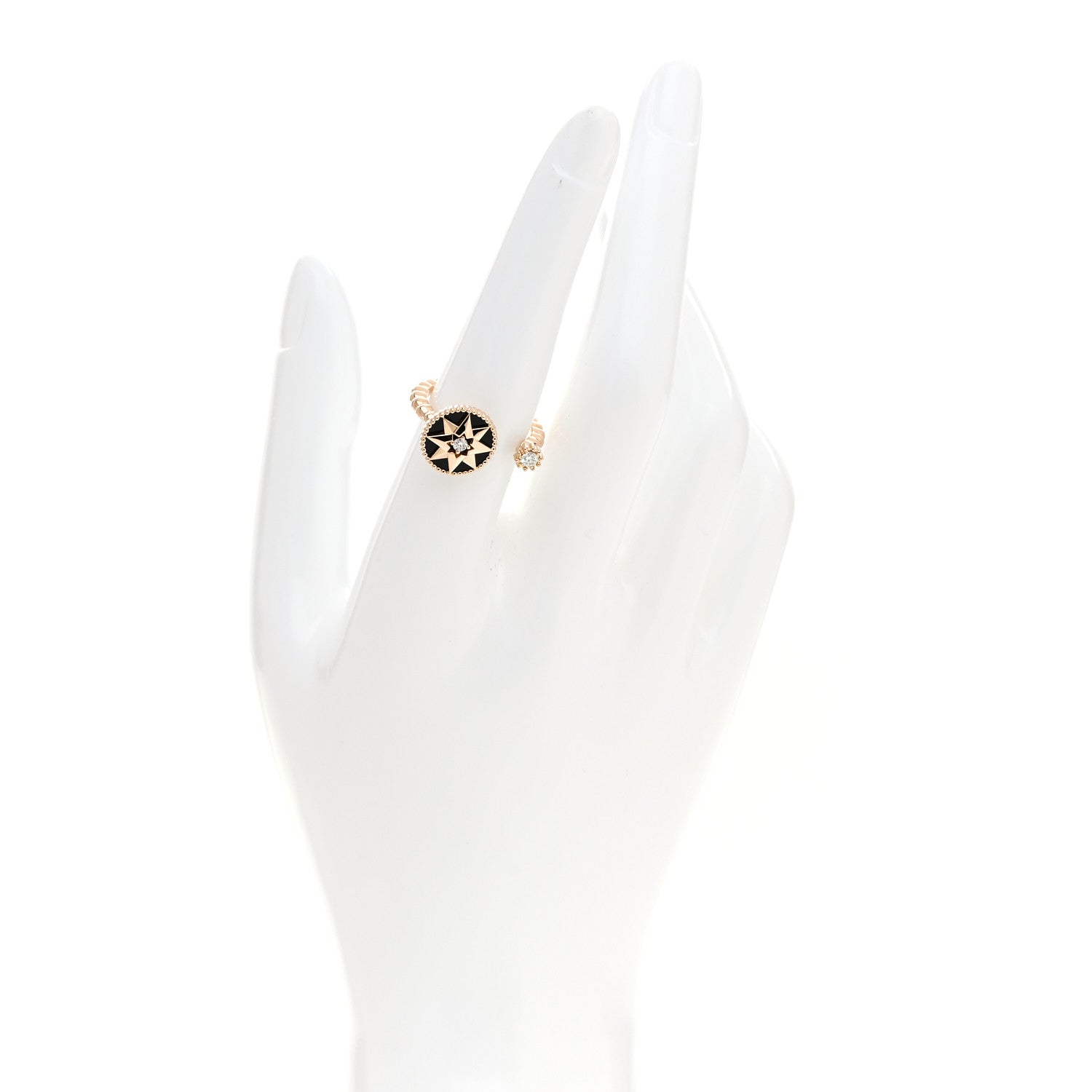 Christian Dior 18K Rose Gold Diamond Black Onyx Rose Des Vents Ring 53 6.5 2 of 4