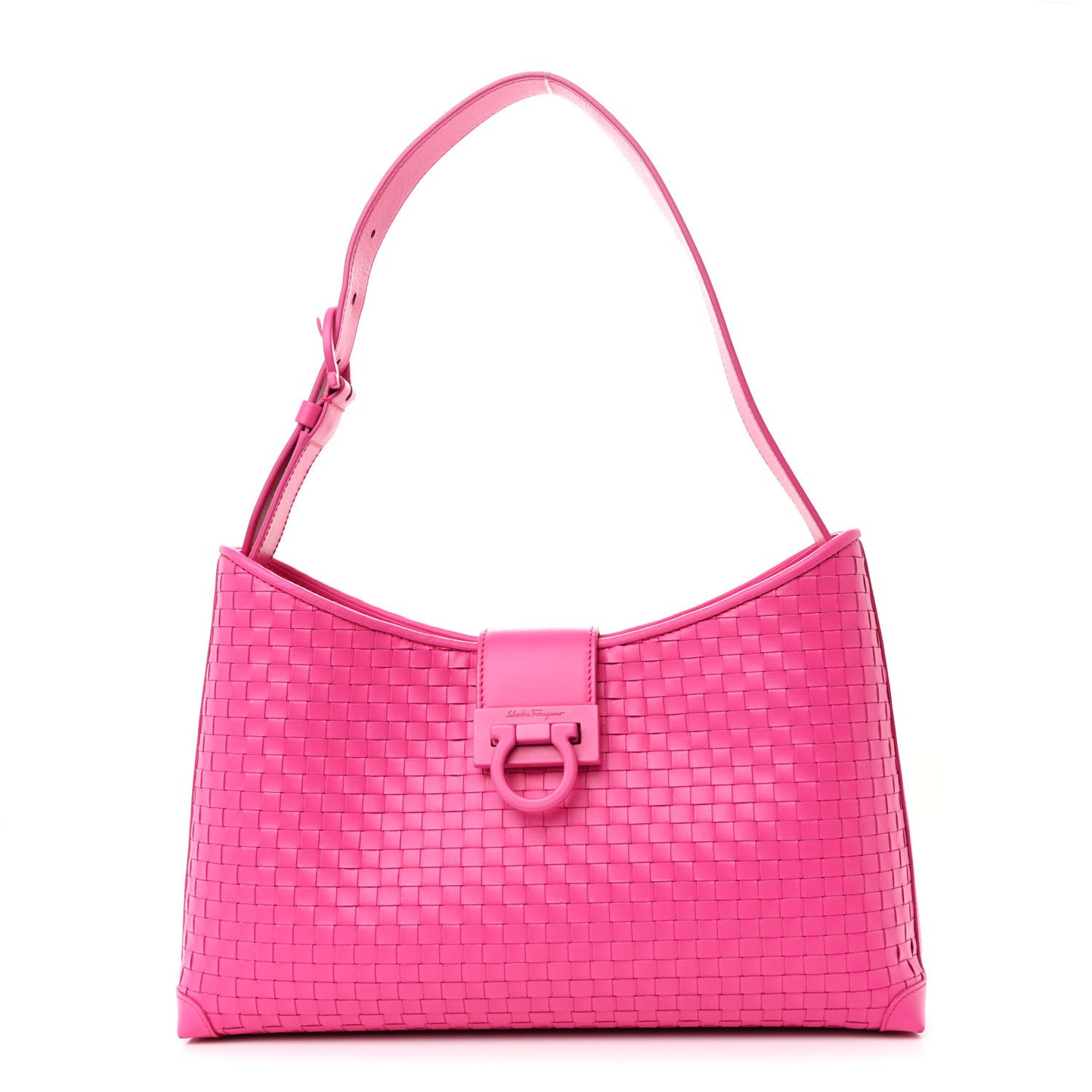 Calfskin Intreccio Trifolio Shoulder Bag Hot Pink