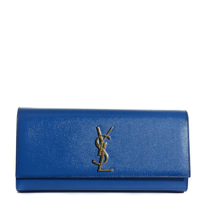 Saint Laurent Textured Patent Calfskin Classic Monogram Clutch Royal Blue 1 of 8