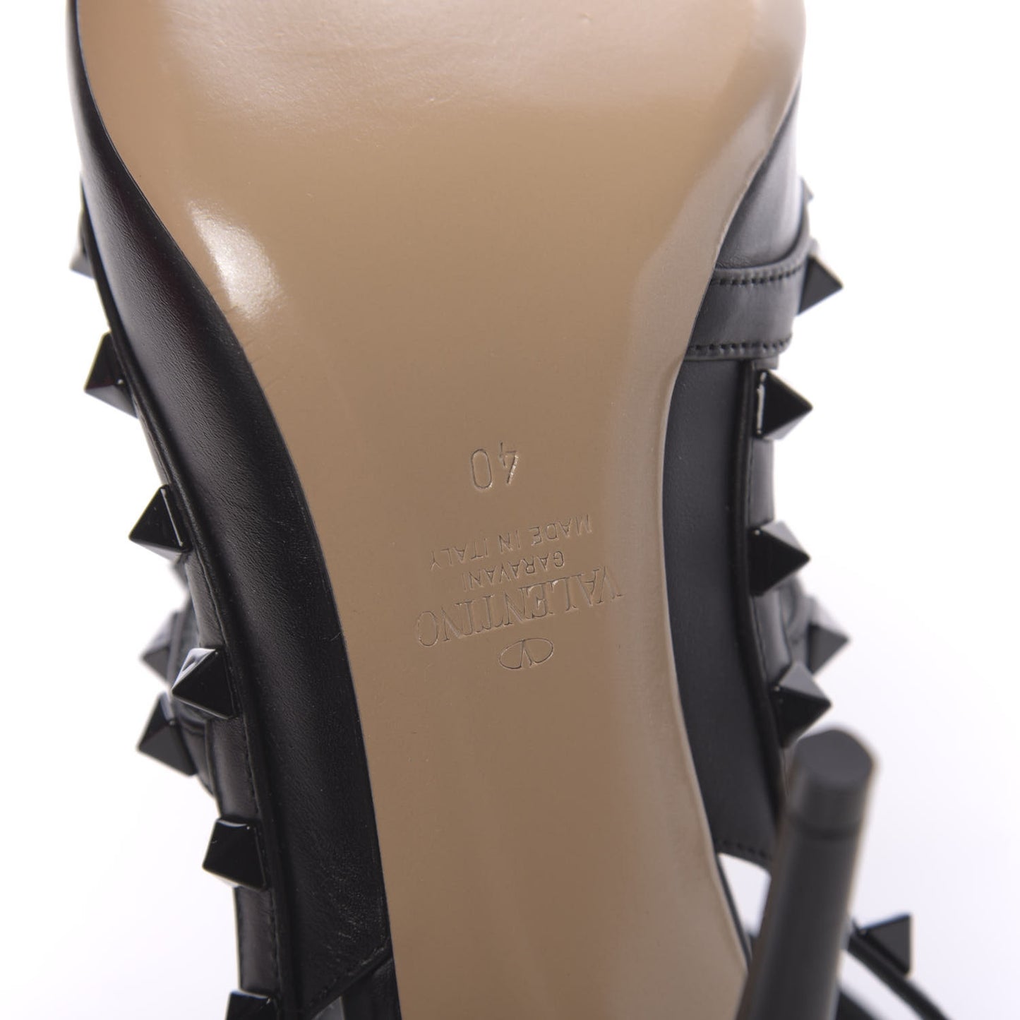 Calfskin Lacquered Monochrome Rockstud Ankle Strap 100mm Pumps 40 Black