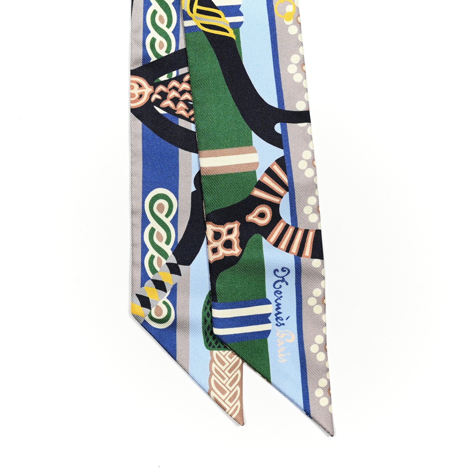 Hermes Silk Fantaisie D'Etriers Twilly Bleu Ciel Vert Marine 2 of 6