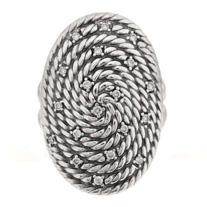 David Yurman Sterling Silver Diamond Cable Coil Ring 60 9.25 1 of 4