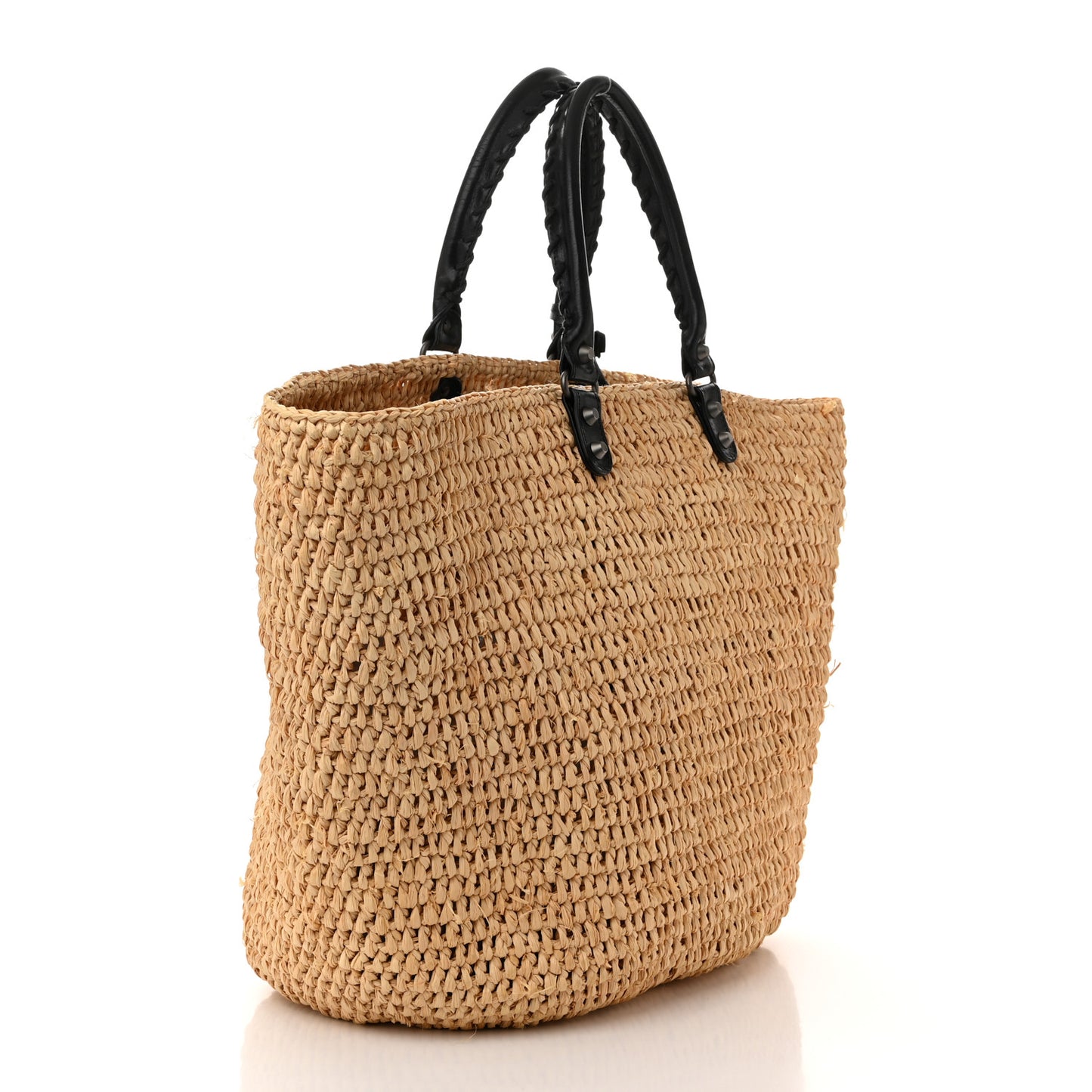 Raffia Woven Large Panier Tote Natural Black