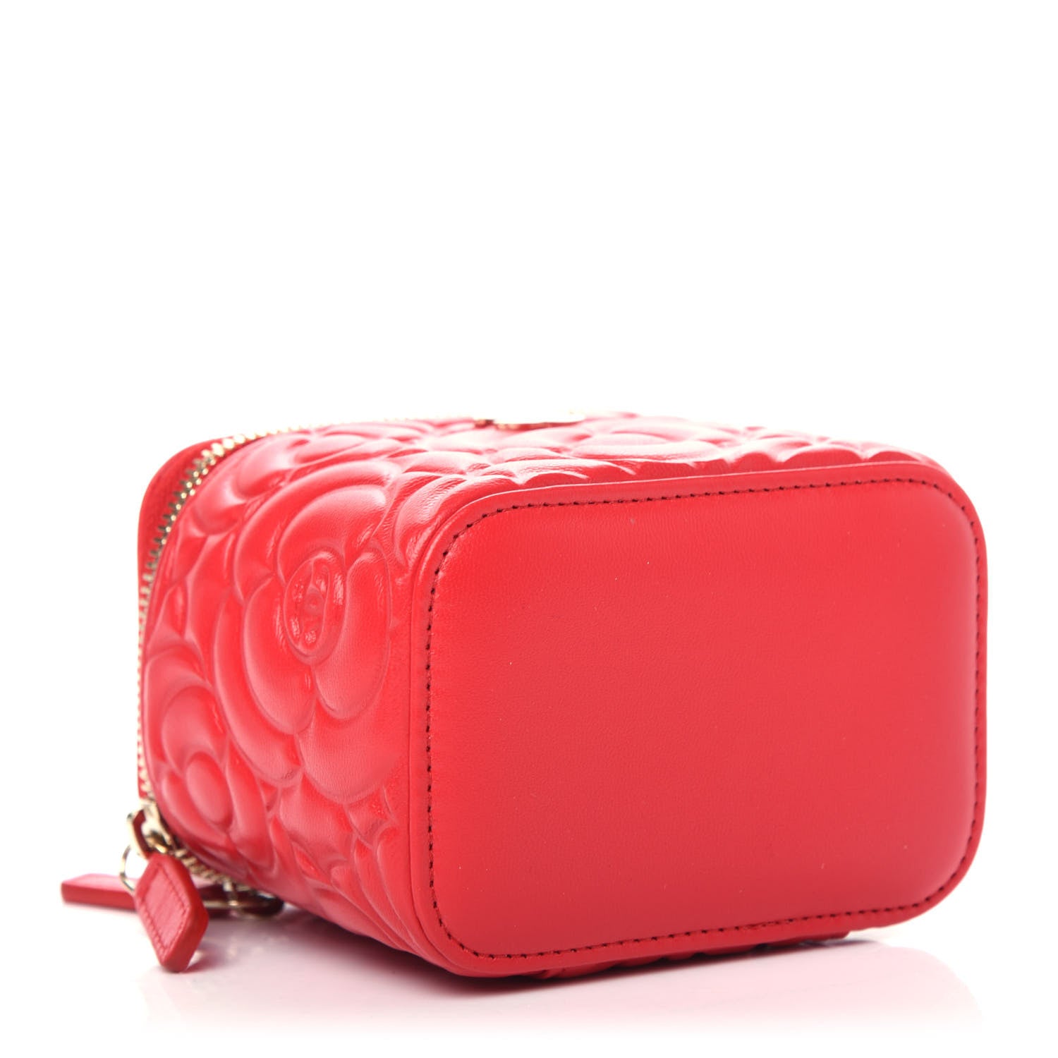 Chanel Lambskin Camellia Embossed Mini Vanity Case With Chain Red 4 of 10