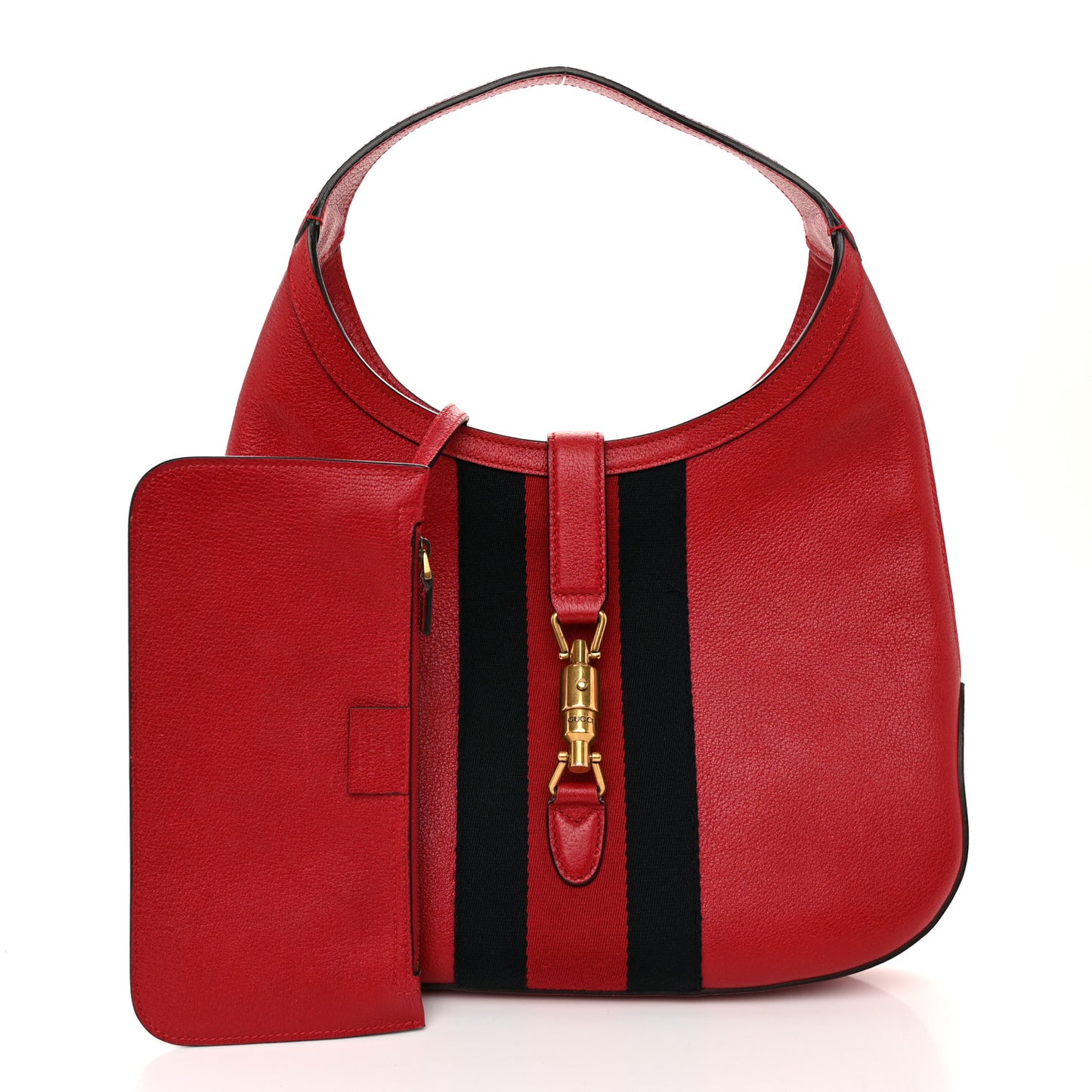 Soft Grained Calfskin Web Medium Jackie Hobo Red
