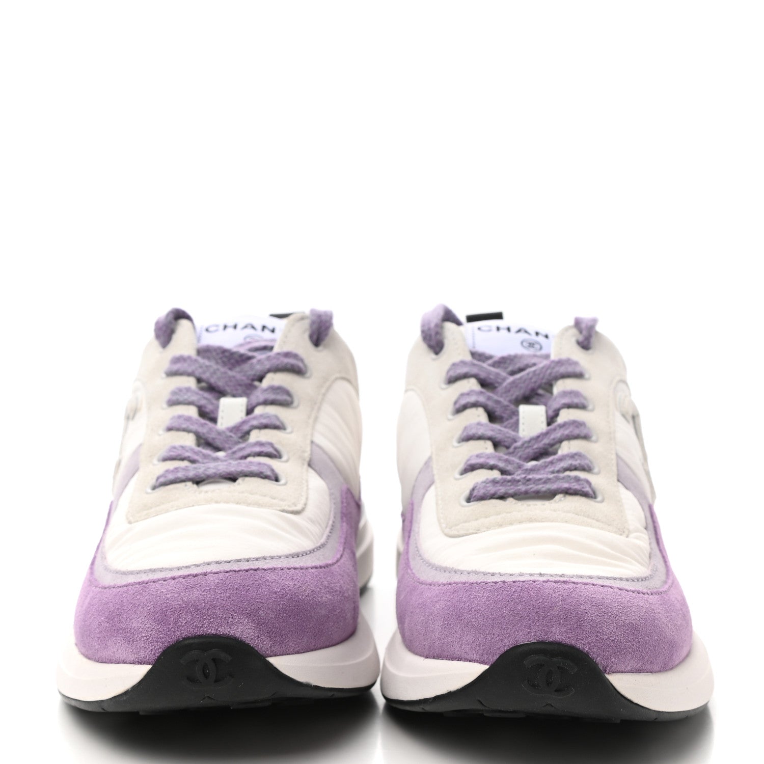Chanel Nylon Calfskin Suede CC Womens Sneakers 40 White Light Grey Purple 2 of 8