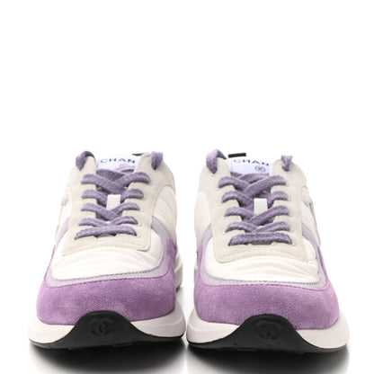Chanel Nylon Calfskin Suede CC Womens Sneakers 40 White Light Grey Purple 2 of 8