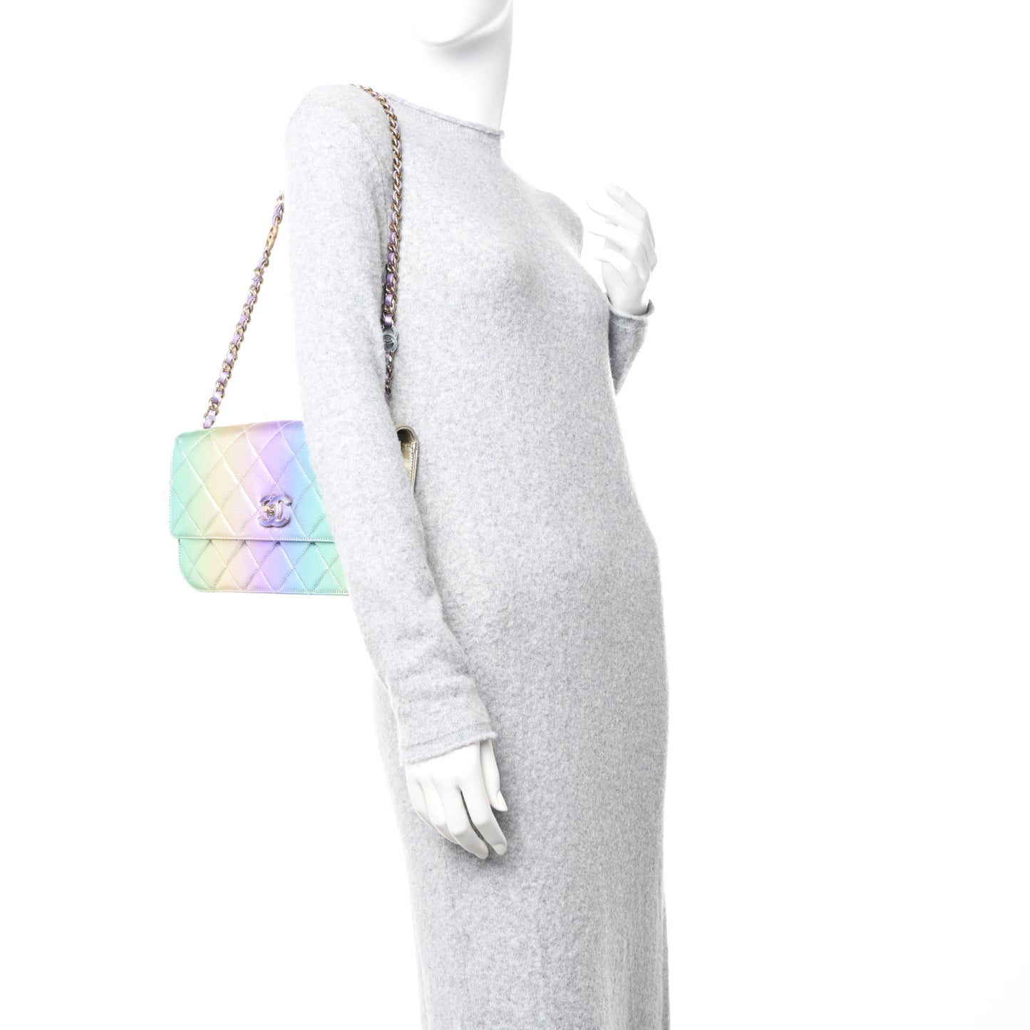 Gradient Metallic Lambskin Quilted Walking Mood Flap Bag Pink Purple Green