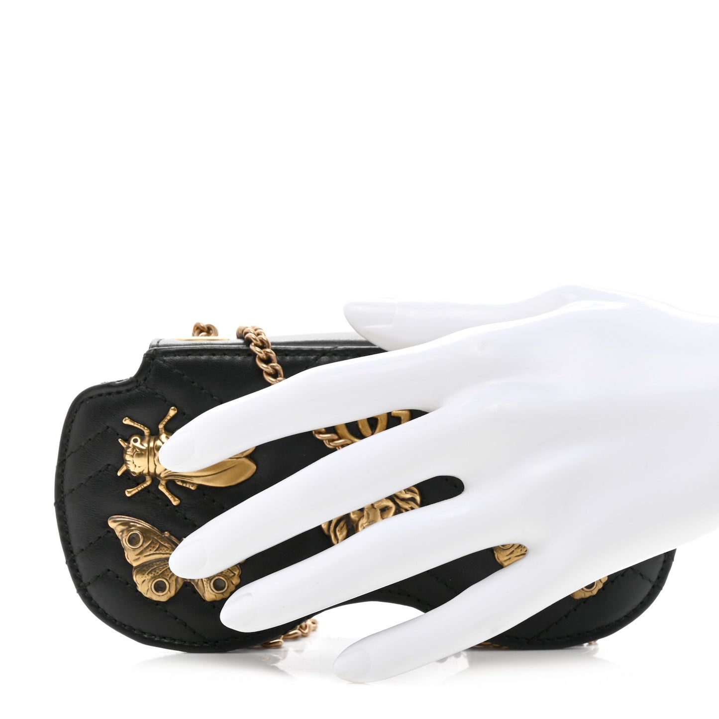 Calfskin Matelasse Animal Studs GG Marmont Chain Sunglasses Case Black