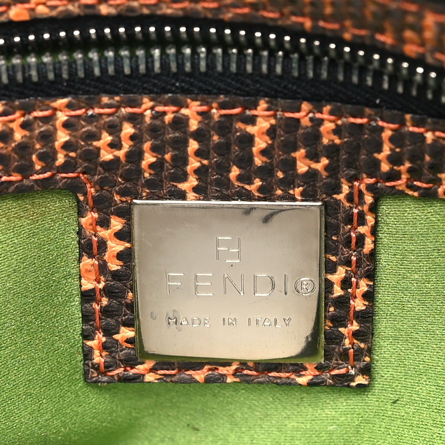 Fendi Sequin Beaded Lizard Baguette Verde Arancio 6 of 11