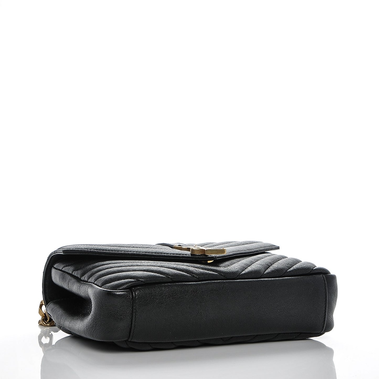 Sheepskin Matelasse Chevron Monogram Medium College Bag Black