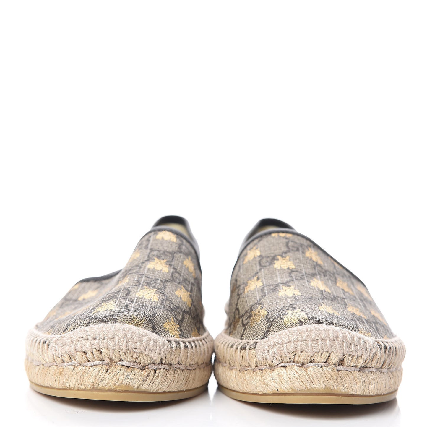 GG Supreme Monogram Bees Espadrille Flats 41 Beige Ebony Oro Black