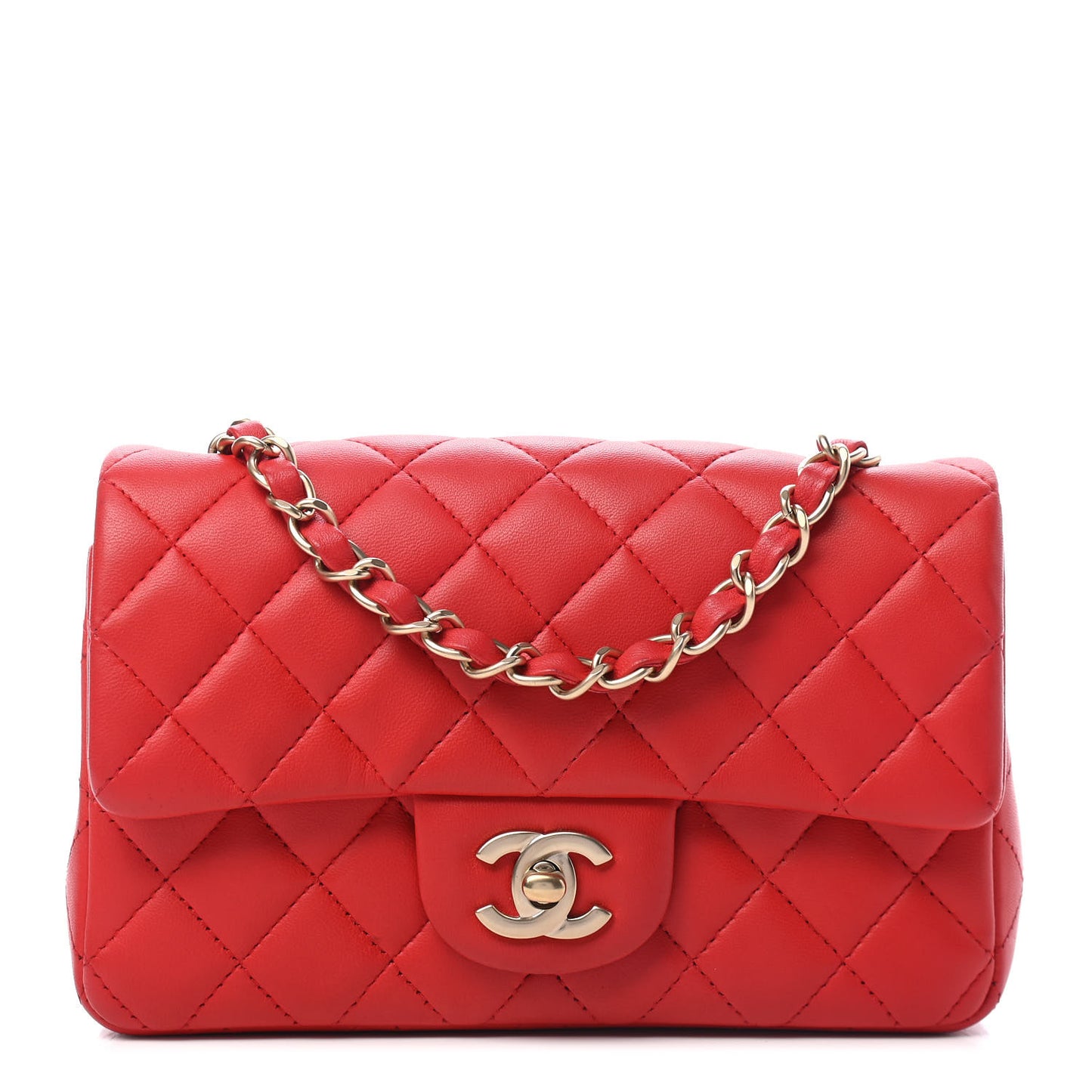 Lambskin Quilted Mini Rectangular Flap Red