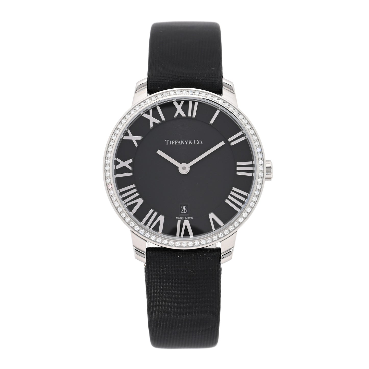 Stainless Steel Satin Diamond Bezel 31mm Atlas 2-Hand Quartz Watch Black