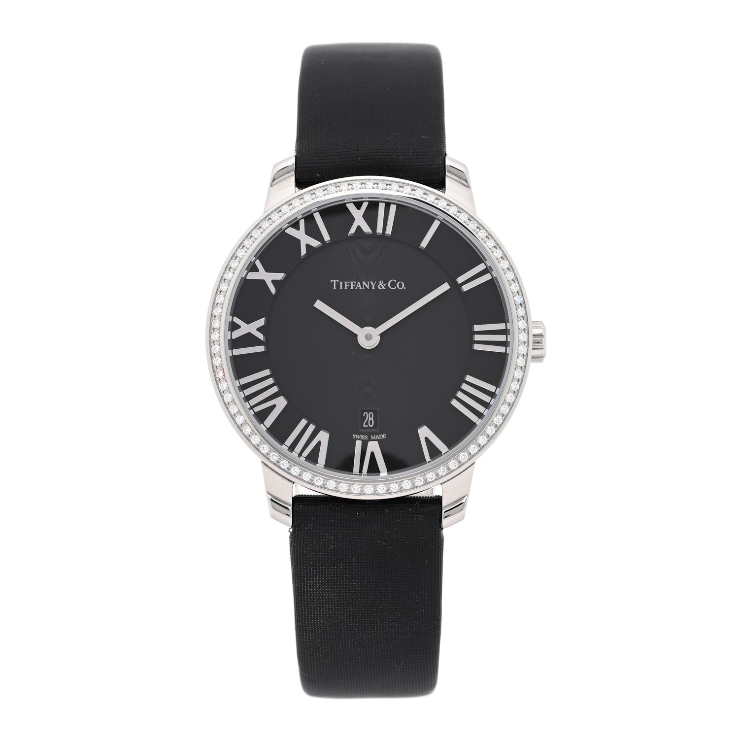 Tiffany Stainless Steel Satin Diamond Bezel 31mm Atlas 2-Hand Quartz Watch Black 1 of 5