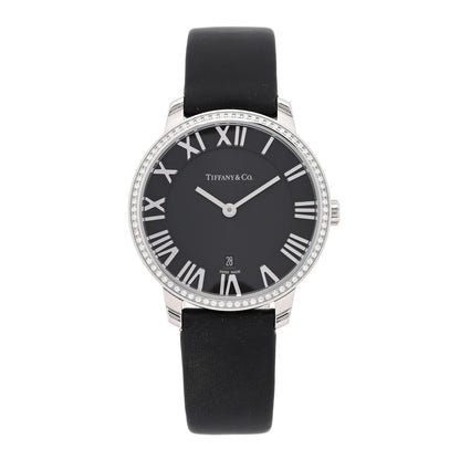 Tiffany Stainless Steel Satin Diamond Bezel 31mm Atlas 2-Hand Quartz Watch Black 1 of 5