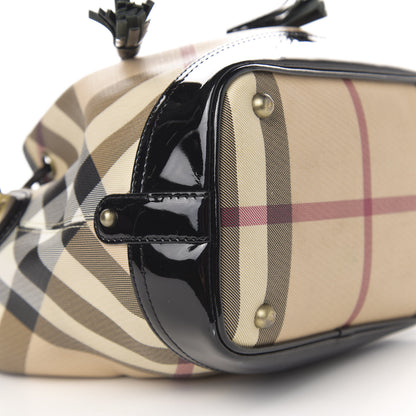 Burberry Patent Trim Nova Check Drawstring Bucket Bag Black 12 of 15