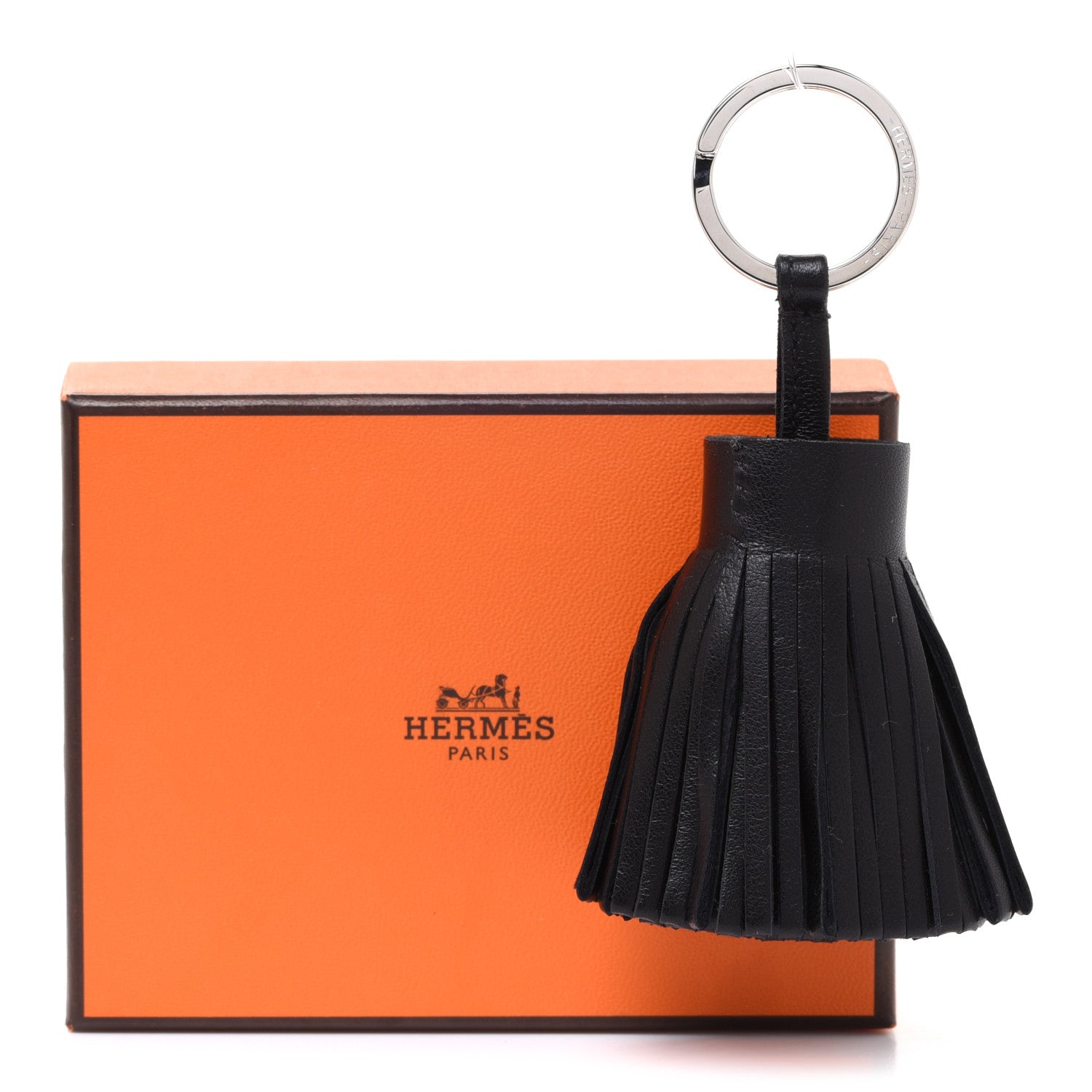 Hermes Lambskin Carmen Tassel Key Holder Black 4 of 4