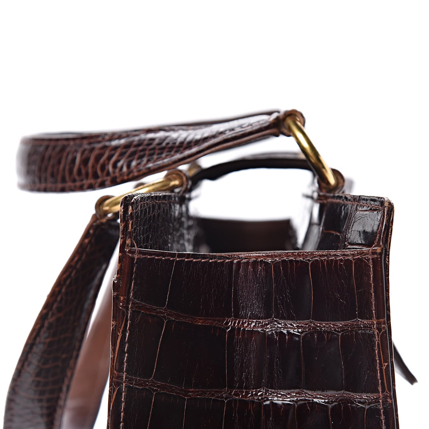 Shiny Crocodile Top Handle Tote Chocolate