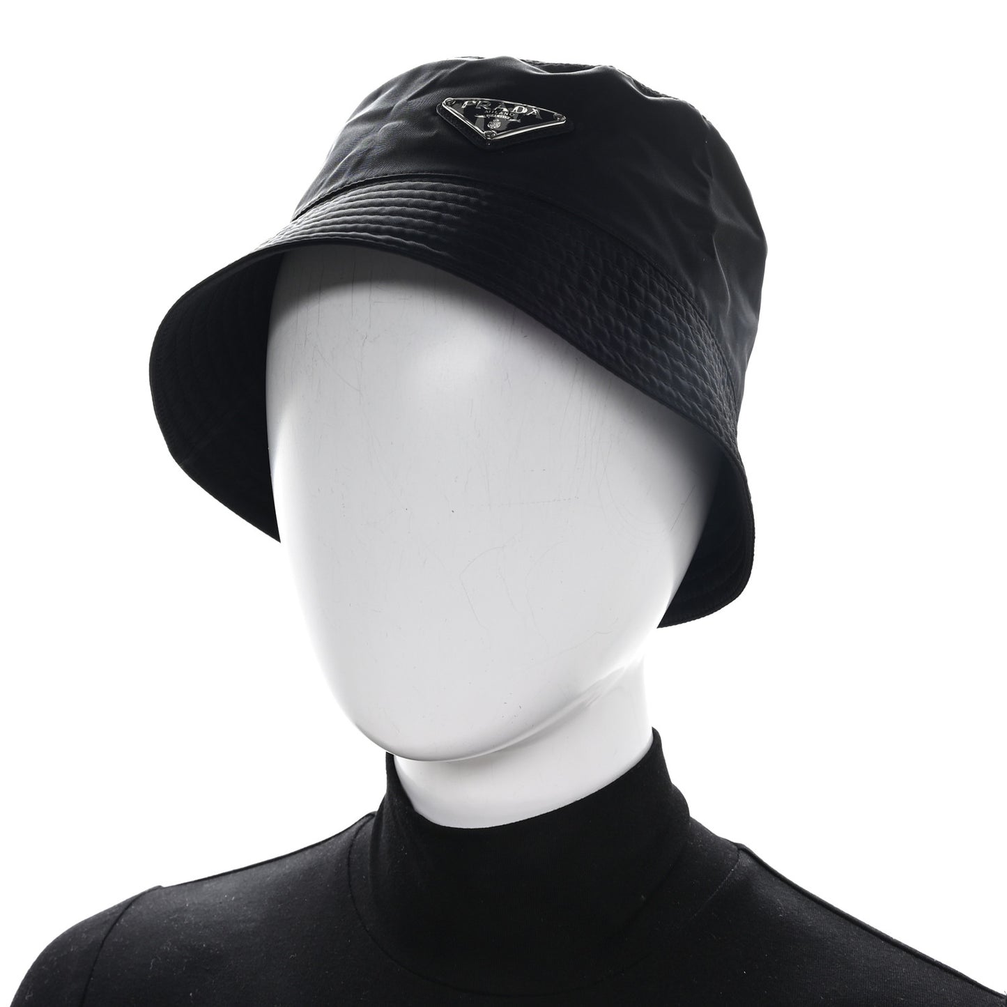 Re-Nylon Metal Triangle Logo Womens Bucket Hat L Black