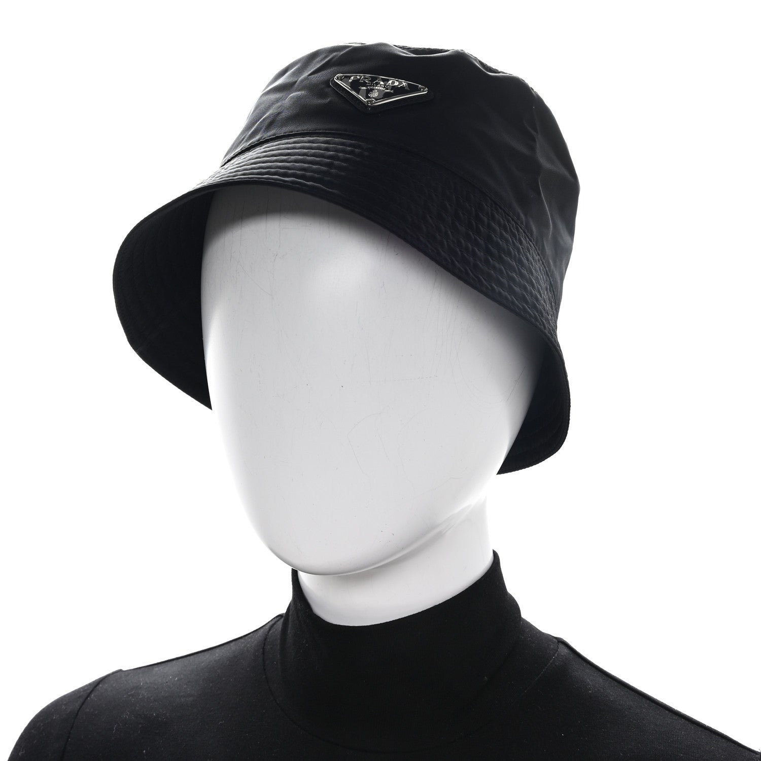 Prada Re-Nylon Metal Triangle Logo Womens Bucket Hat L Black 2 of 9