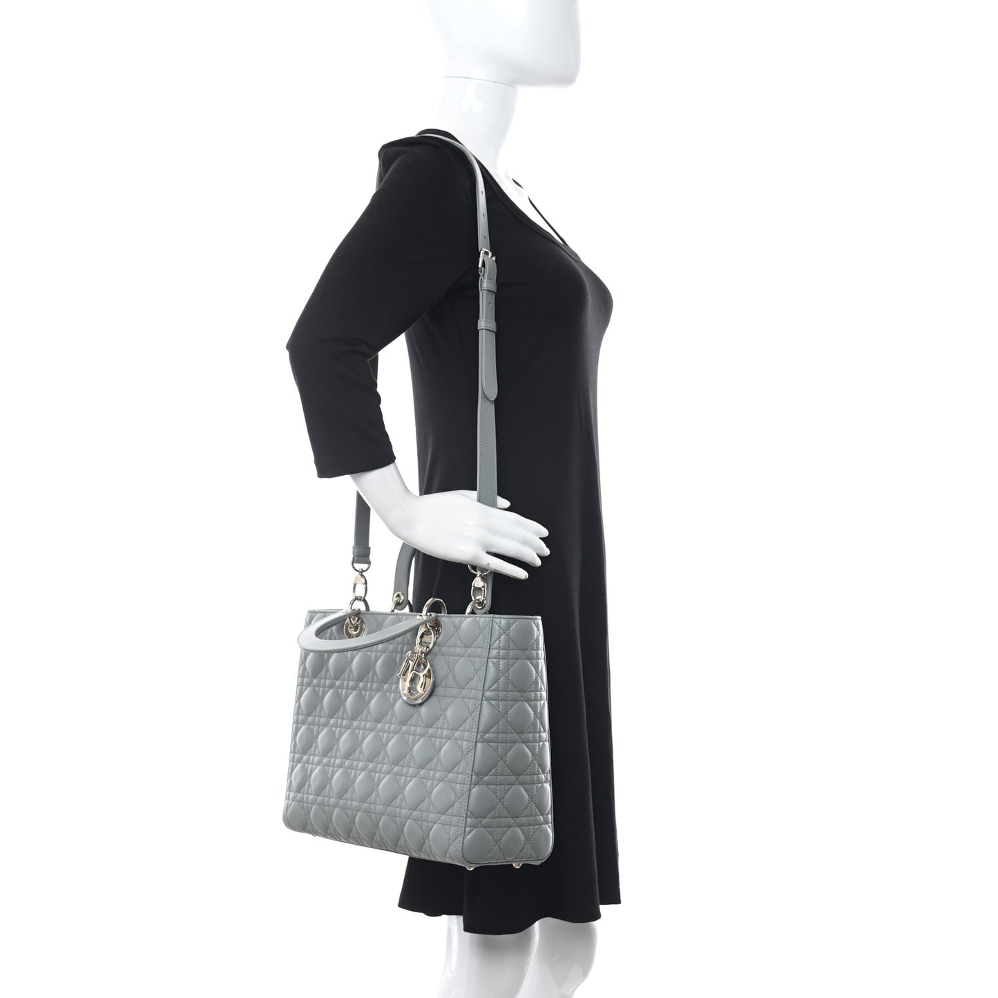 Lambskin Cannage Large Lady Dior Stone Grey
