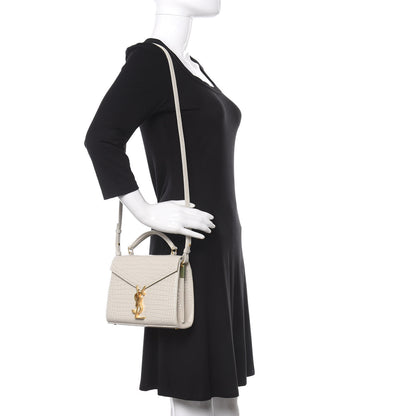 Saint Laurent Crocodile Embossed Mini Classic Monogram Cassandra Top Handle Crema Soft 2 of 9