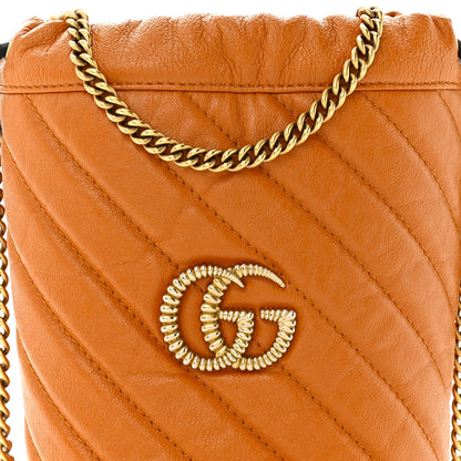 Gucci Vintage Effect Calfskin Matelasse Diagonal Mini Torchon GG Marmont 2.0 Bucket Bag Cognac 8 of 11