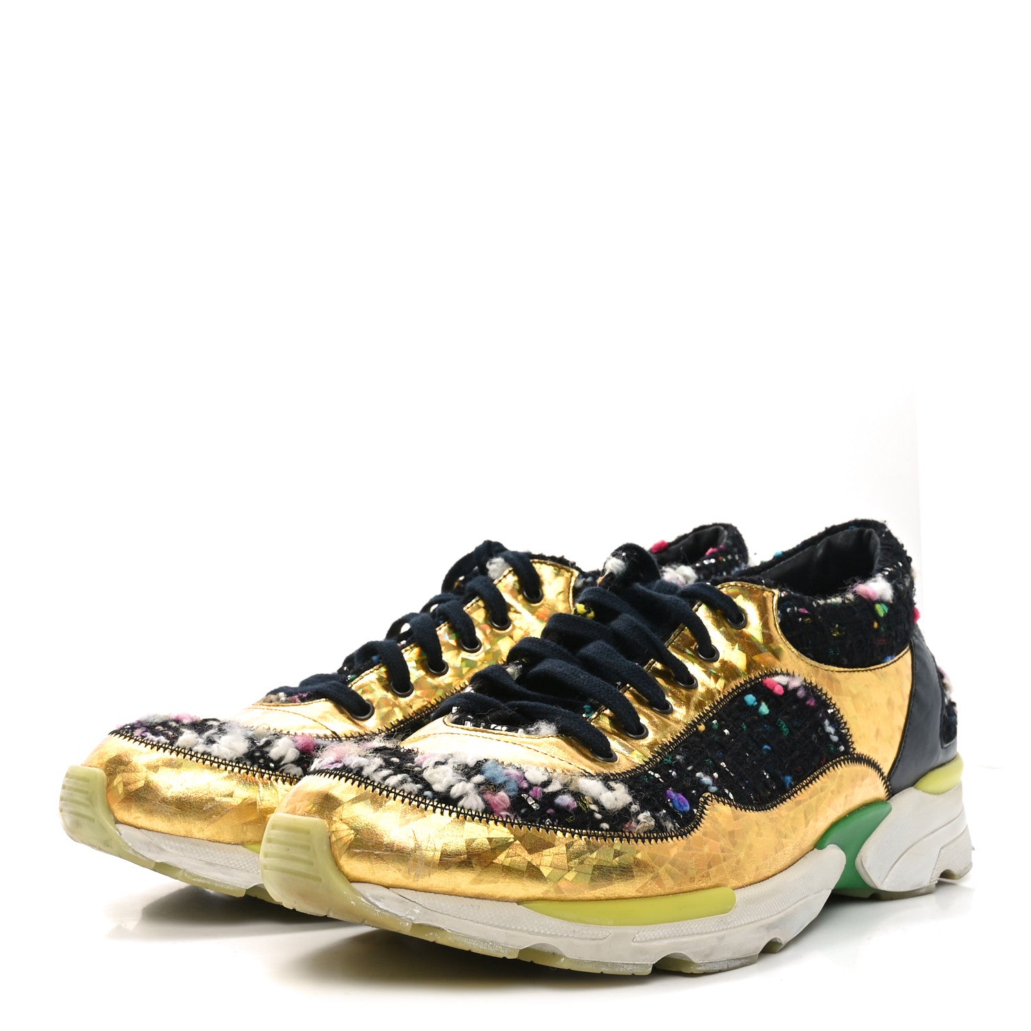 Chanel Tweed Lambskin Runway Sneakers 39.5 Black Multicolor 3 of 9