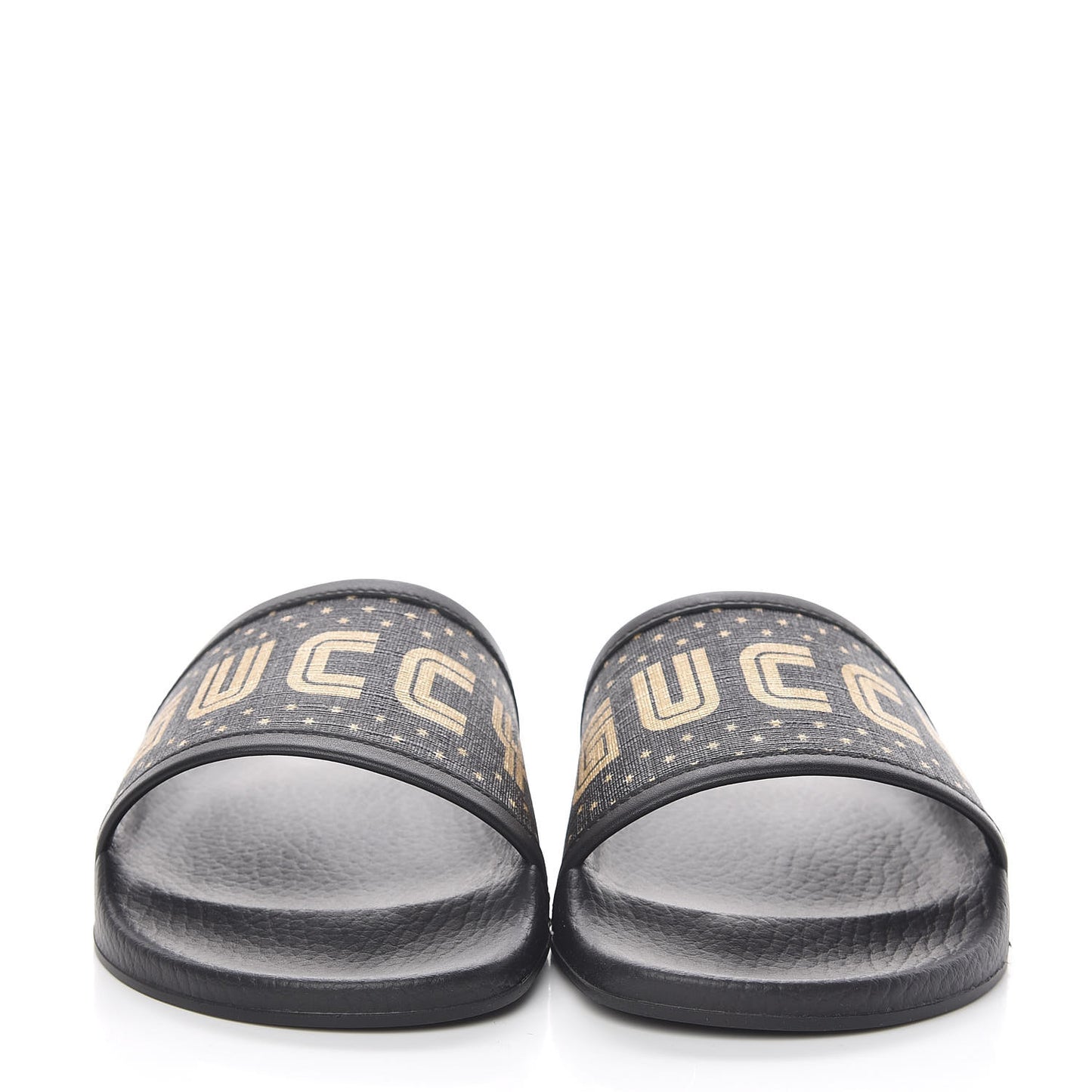 X SEGA Supreme Canvas GUCCY Stars Womens Slide Sandals 37 Black Gold