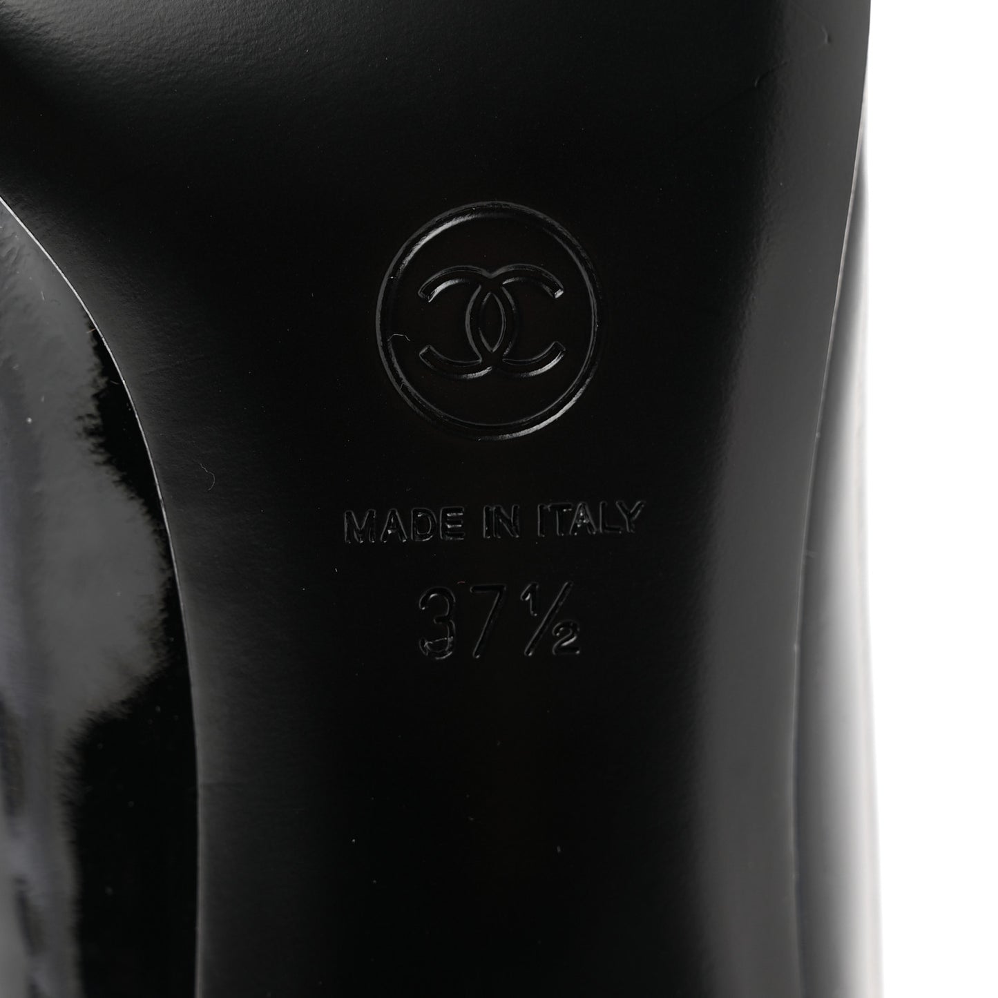 Patent Calfskin Grosgrain CC Mary Jane Pumps 37.5 Black