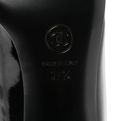 Chanel Patent Calfskin Grosgrain CC Mary Jane Pumps 37.5 Black 6 of 9