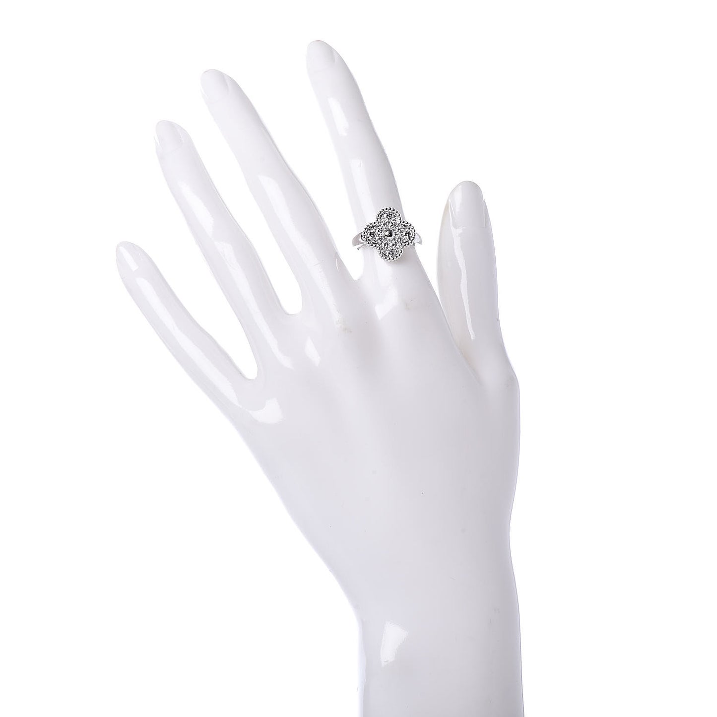 18K White Gold Diamond Vintage Alhambra Ring 49 5