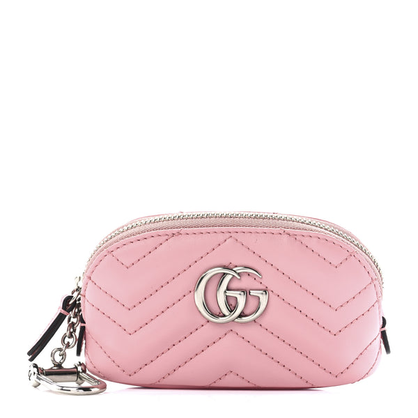 Gucci Calfskin Matelasse GG Marmont Key Pouch Wild Rose 1229188