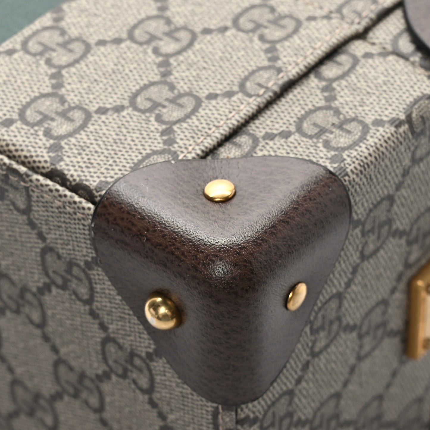 GG Supreme Monogram Textured Dollar Calfskin Web Savoy Jewelry Case Beige Ebony New Acero