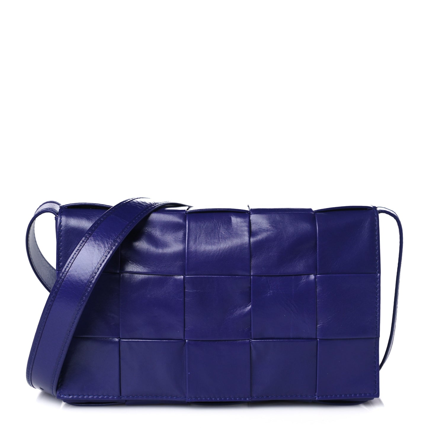 Paper Calfskin Maxi Intreccio Cassette Crossbody Bag Blue