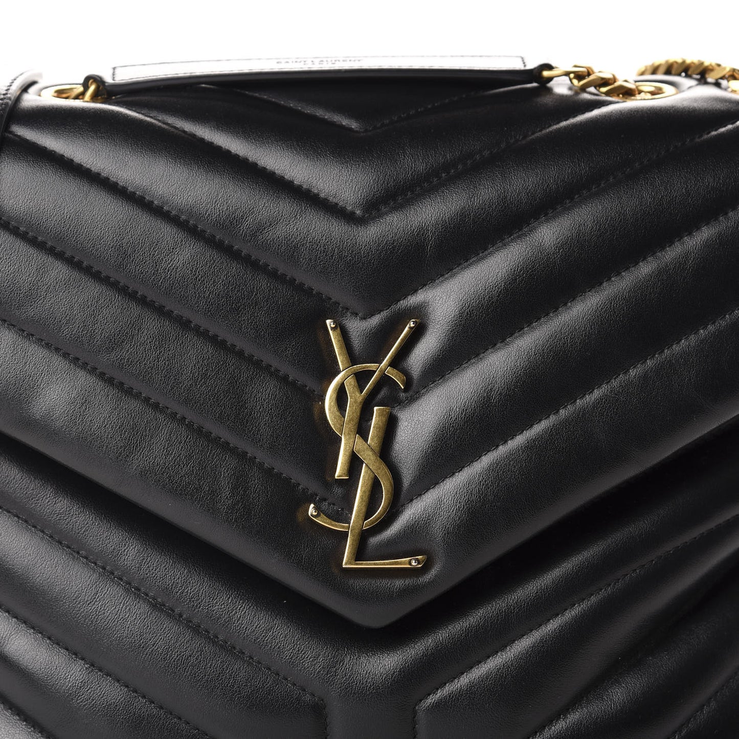 Calfskin Y Quilted Monogram Medium Loulou Chain Satchel Black