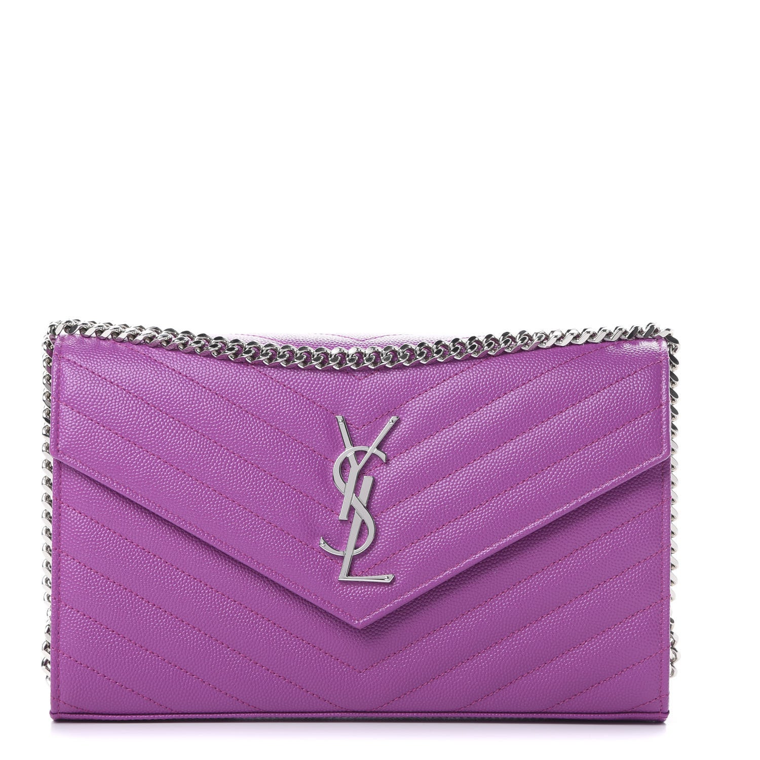 Saint Laurent Grain De Poudre Matelasse Chevron Monogram Chain Wallet New Fuxia 1 of 10
