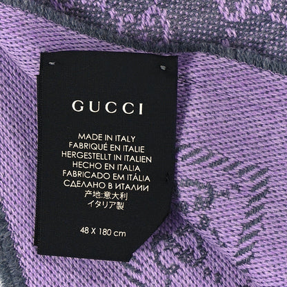Gucci Wool GG Monogram Reversible New Sten Fringe Scarf Flannel Light Purple 4 of 4