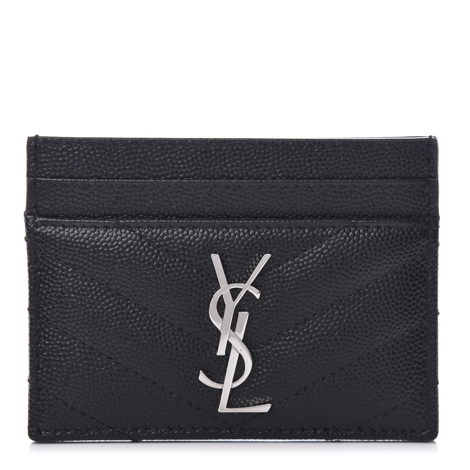 Saint Laurent Grain De Poudre Matelasse Chevron Monogram Credit Card Case Black 1 of 8