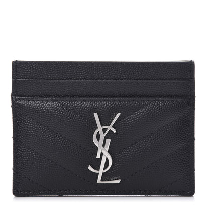 Saint Laurent Grain De Poudre Matelasse Chevron Monogram Credit Card Case Black 1 of 8