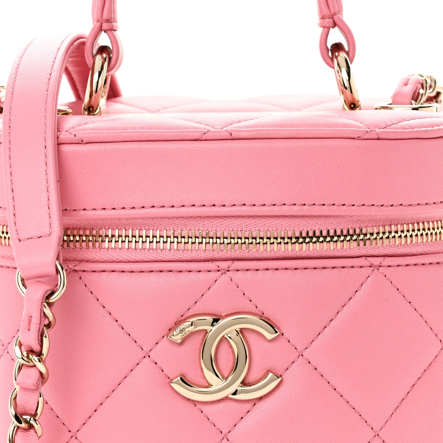 Lambskin Quilted Trendy Vanity Case Pink