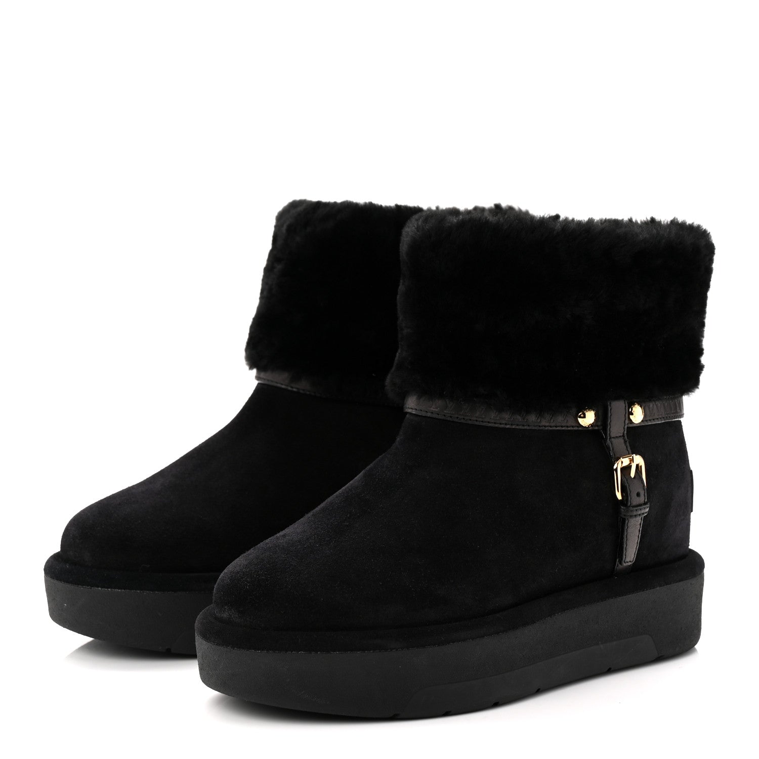 Louis Vuitton Suede Calfskin Shearling Aspen Platform Ankle Boots 37 Black 3 of 9