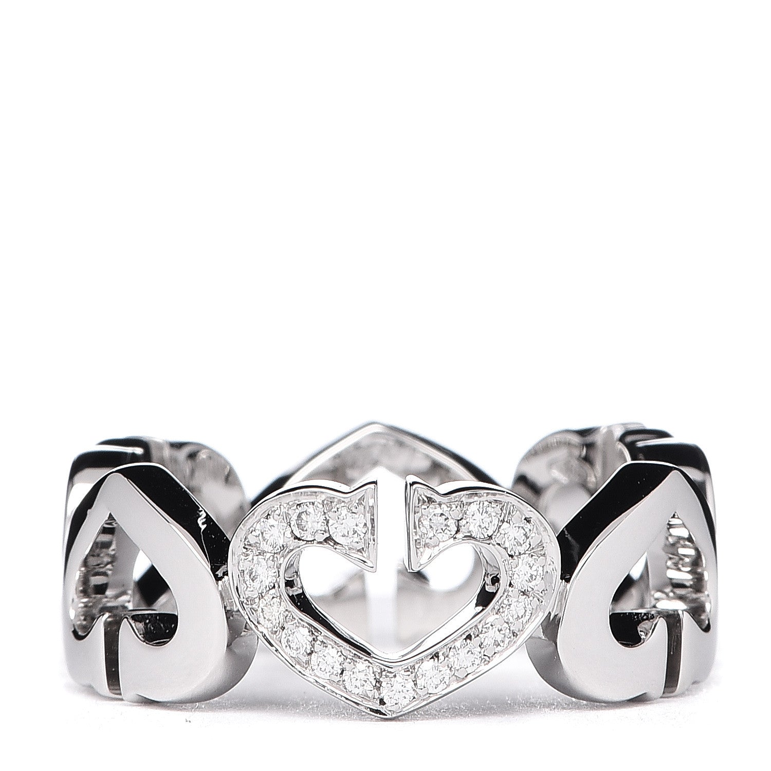 Cartier 18K White Gold Diamond Hearts and Symbols Ring 50 5.25 1 of 6