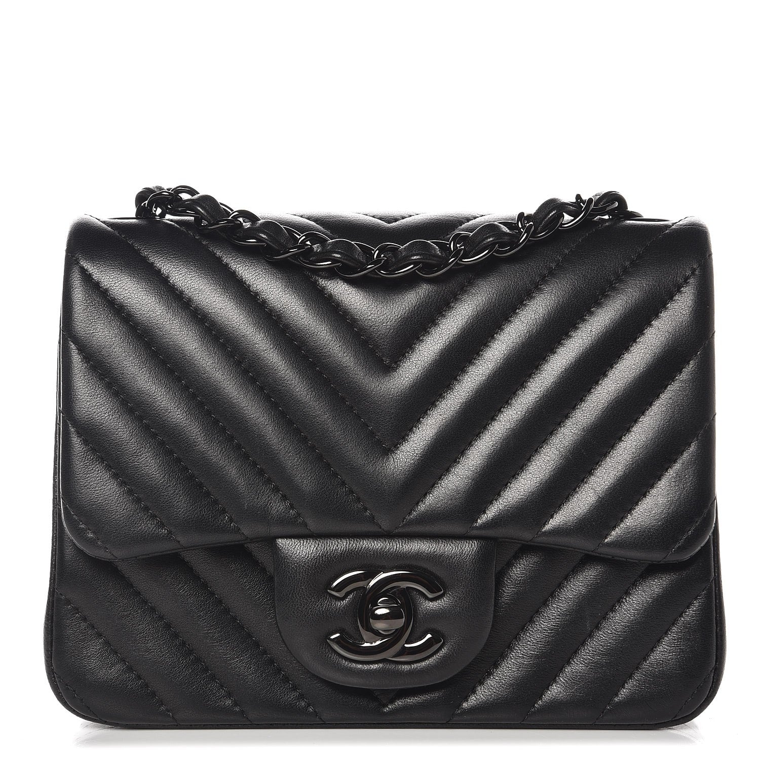 Chanel Lambskin Chevron Quilted Mini Square Flap So Black 1 of 9