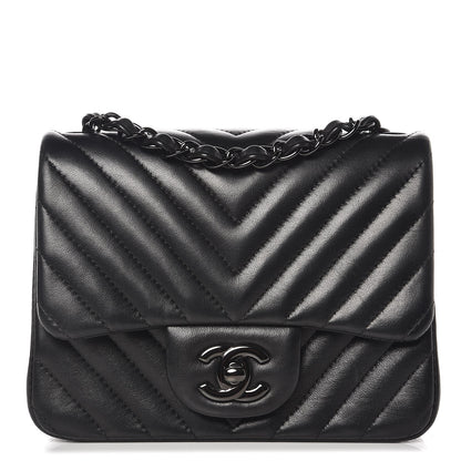 Chanel Lambskin Chevron Quilted Mini Square Flap So Black 1 of 9