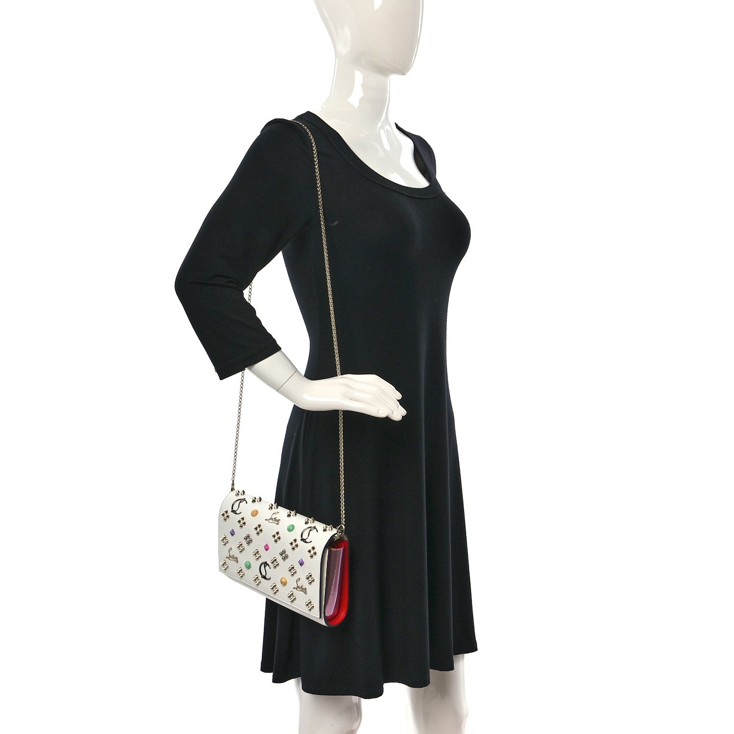 Christian Louboutin Grained Calfskin Spikes Loubinthesky Paloma Wallet On Chain White 2 of 11