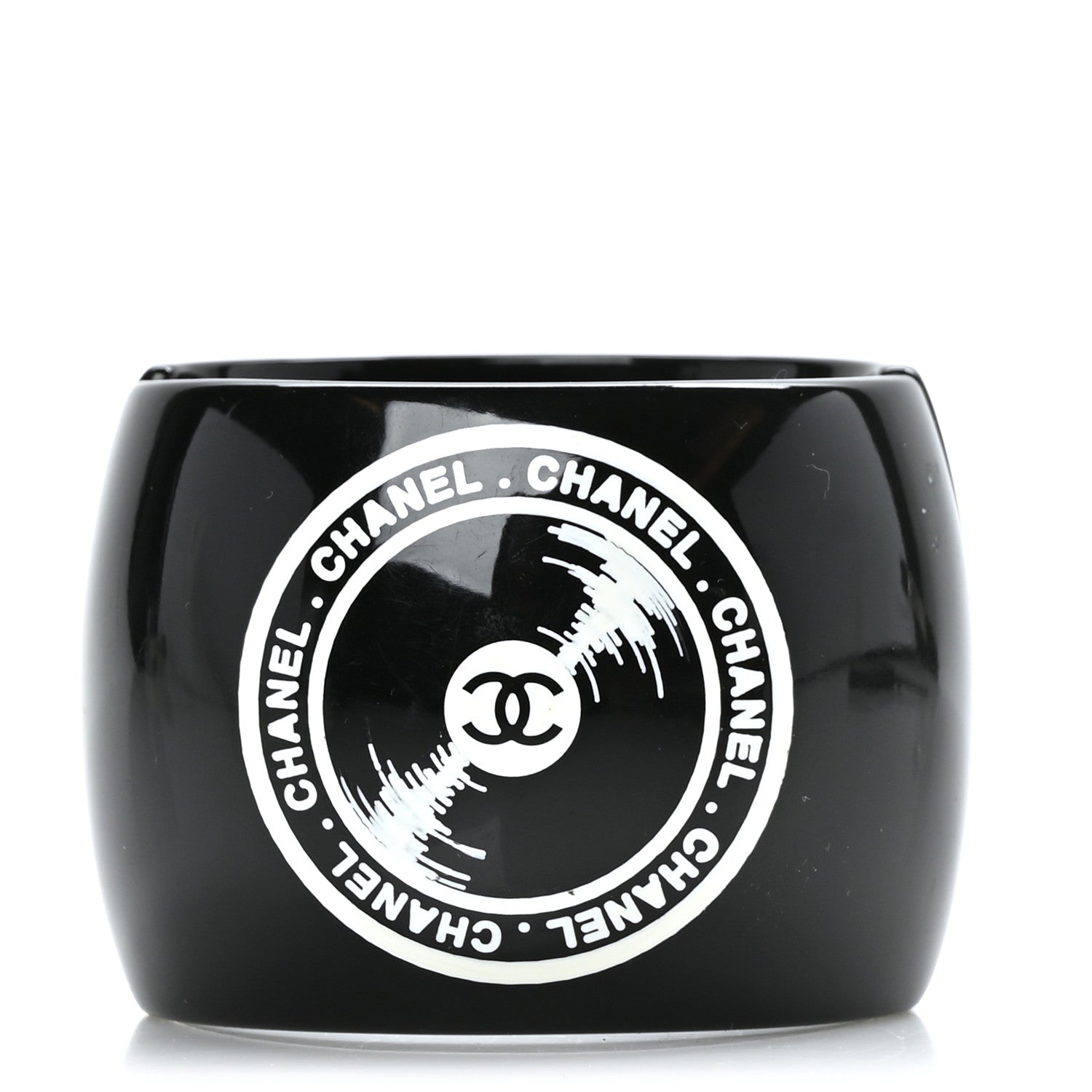 Chanel Resin CC Cuff Vinyl Record Black White 1 of 5