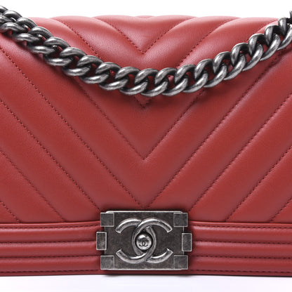 Chanel Calfskin Chevron Quilted Medium Boy Flap Dark Red 9 of 9